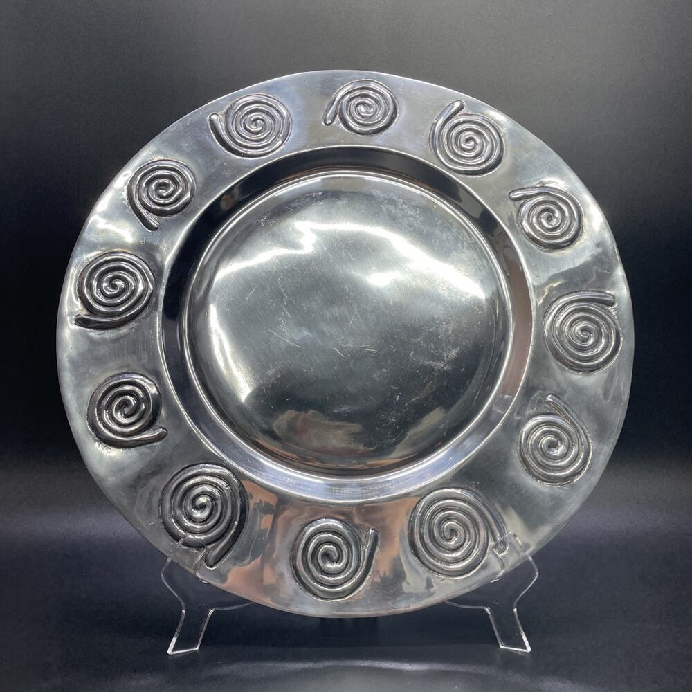Old Town Imports 15" Aluminum Charger Plate Spiral Rim Serving Decor Signed Mex